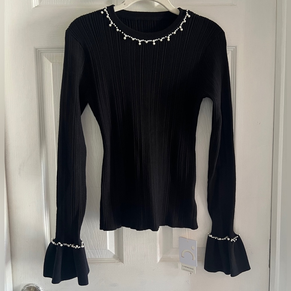Commense Beaded-Decor Ruffle Knit Top - Picture 10 of 16